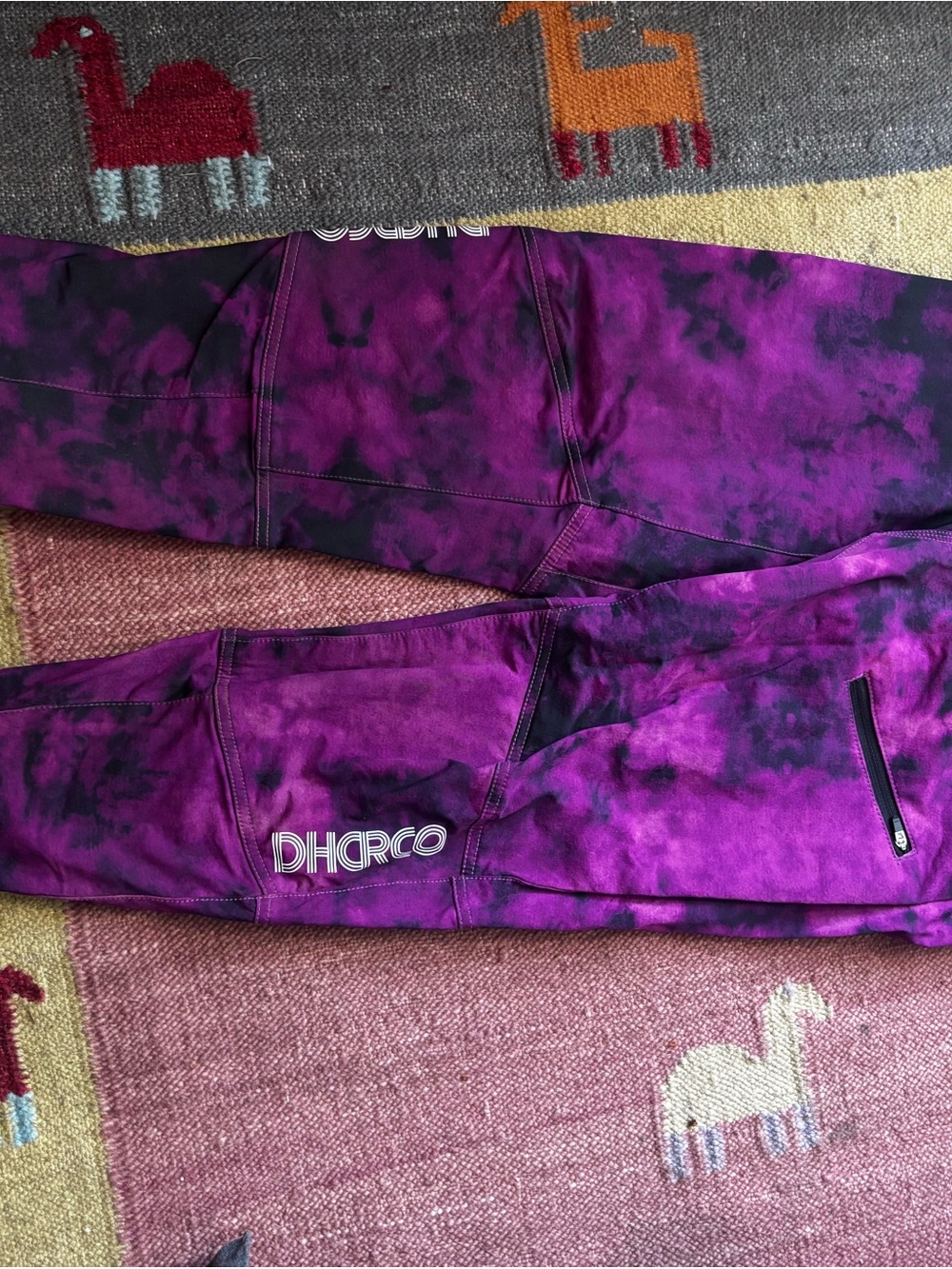 DHaRCO Gravity Pants in the Maribor purple tie-dye Large